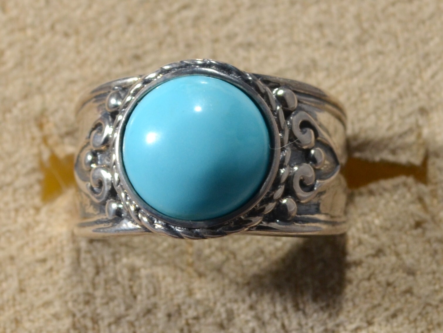 SLEEPING BEAUTY TURQUOISE-SOUTHWEST STYLE BY JTV-CAB-RING SZ 6-STER SILV