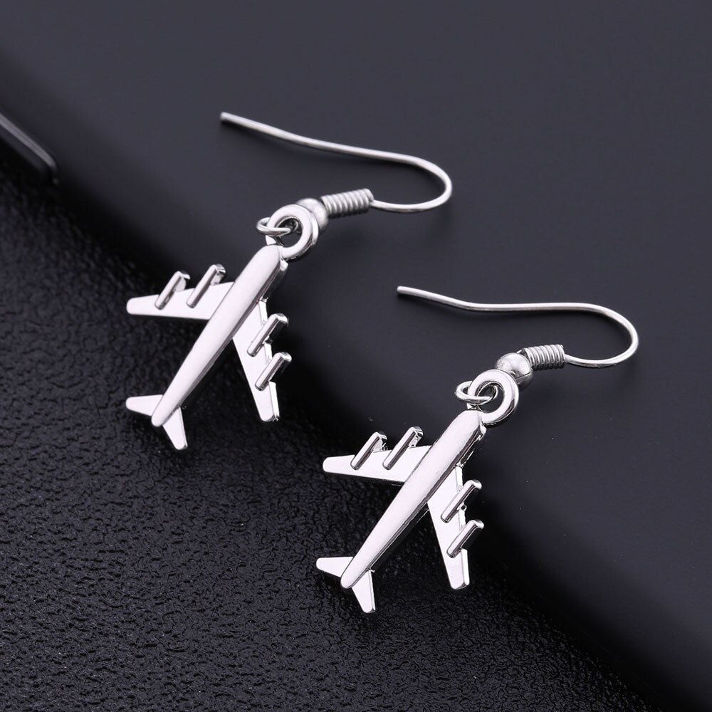 Simple Silver Color Aircraft Jewelry Sets Female Airplane Necklace & Earrings