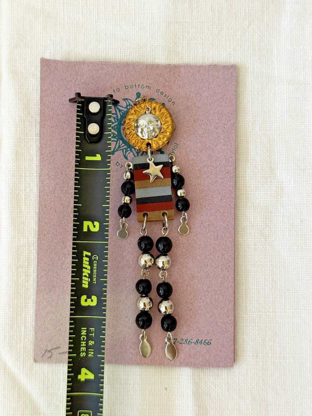 Jacquelyn Taylor Celestial Sun Star Brooch Earrings Set Rare OOAK Wearable Art