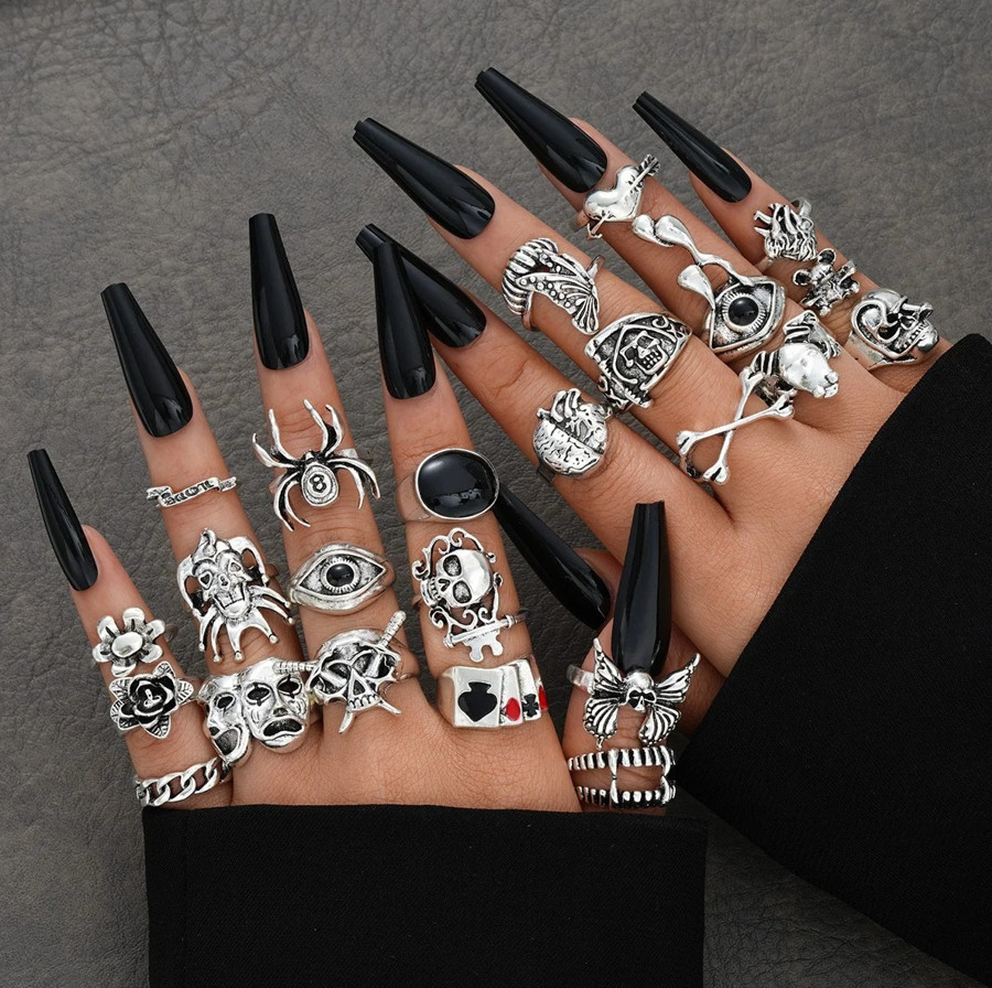 24pcs Gothic Skeleton Ring Set Punk Vintage Party Jewelry – Ring Accessories