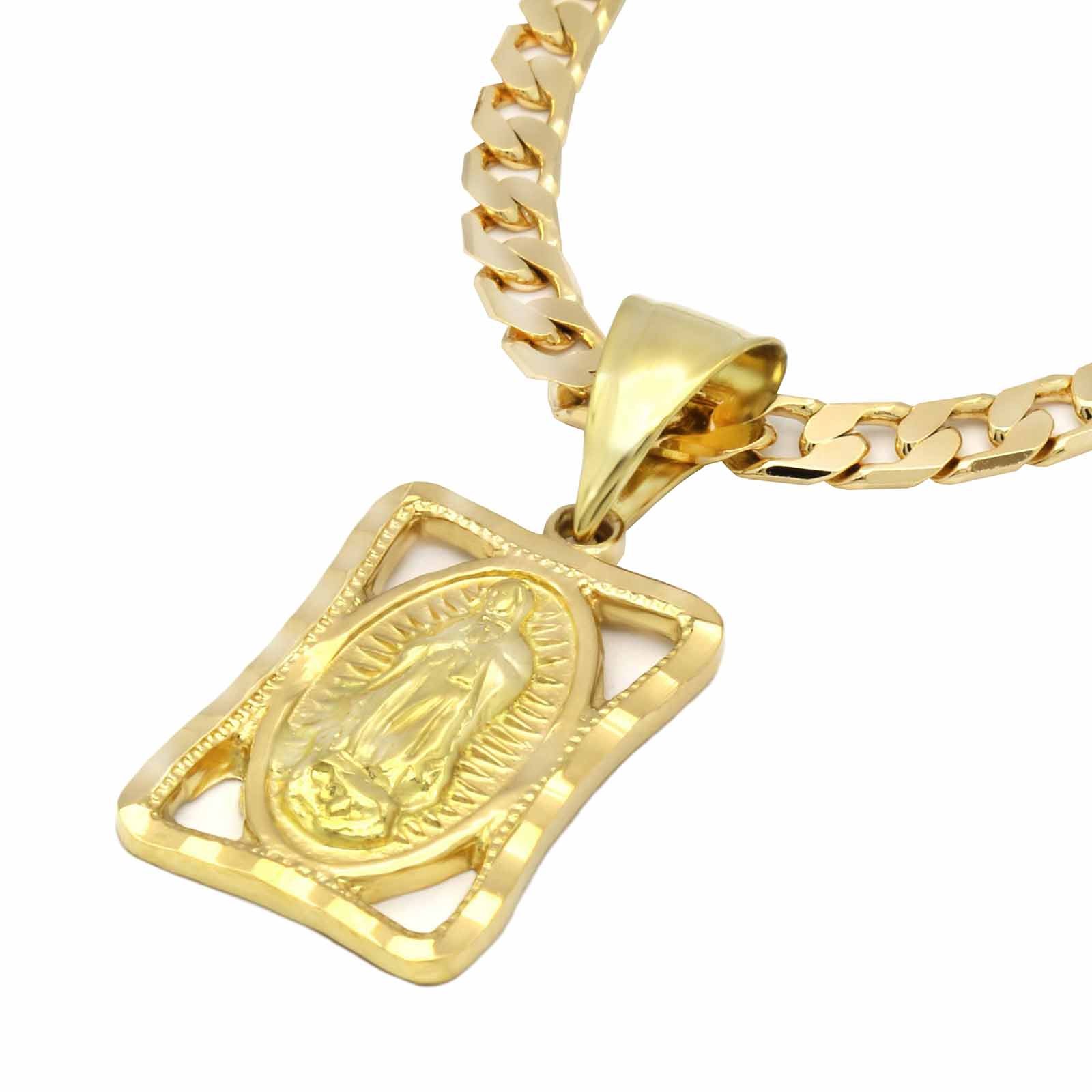 Mens 18k Gold Plated Virgin Guadalupe 5mm 24″Flat Cuban Necklace Chain (H)