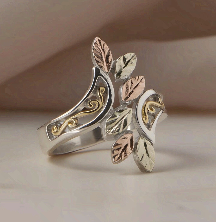 Tri-Color Leaf Surgical Steel Statement Ring