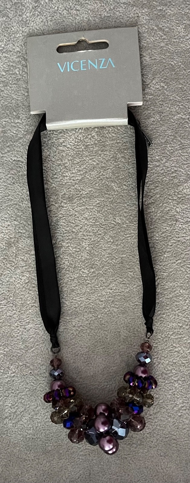 NEW Vicenza Beaded Necklace On Black Ribbon, See Description