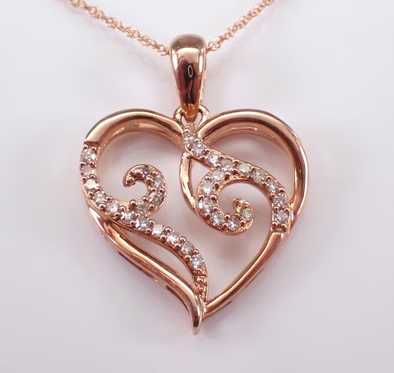 Round Cut Simulated Diamond Beautiful Heart Shape Pendant 14k Rose Gold Plated