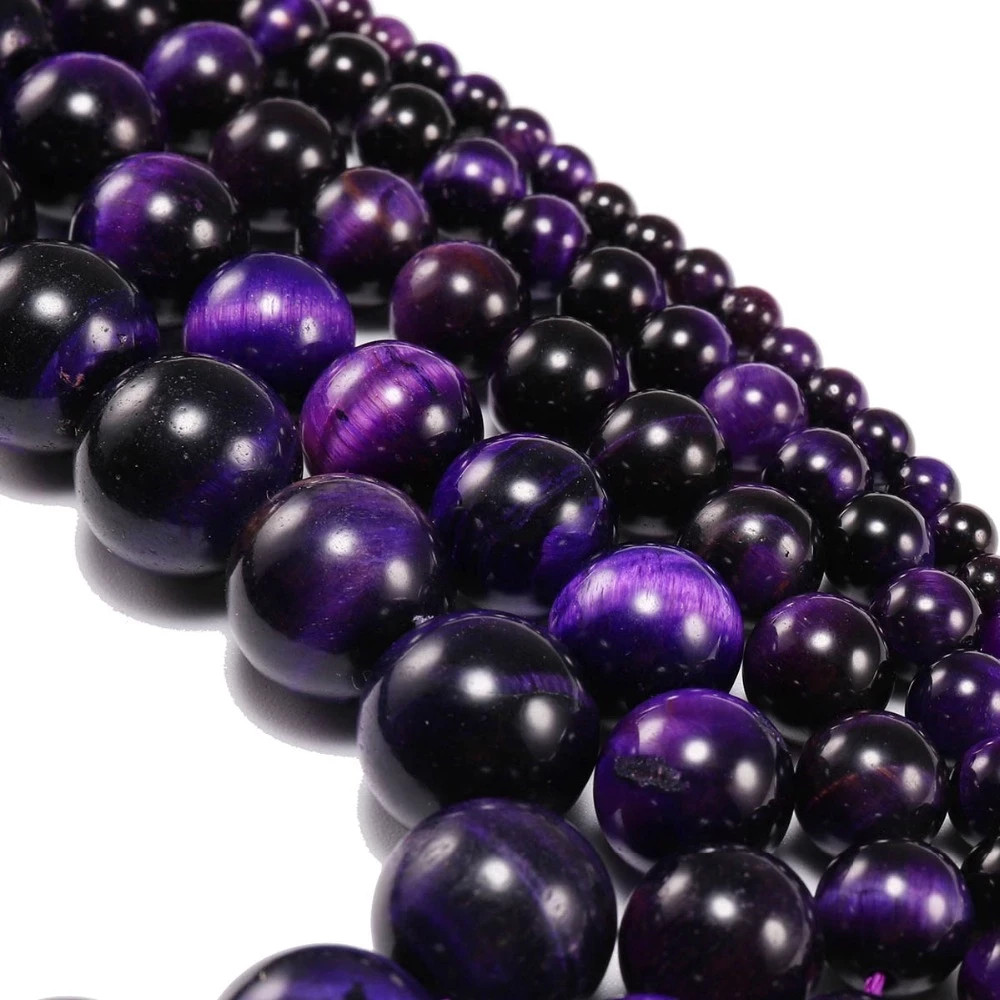 Natural 4mm Purple Tiger’s Eye Faceted Round Tiny Beads Necklace for Men Woman