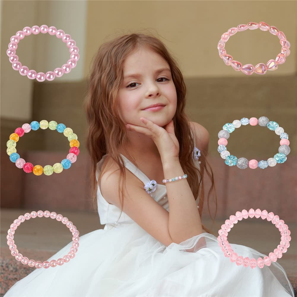 Pulseras elásticas cuentas, pulsera amor rosa, conjunto de bisutería para niñas