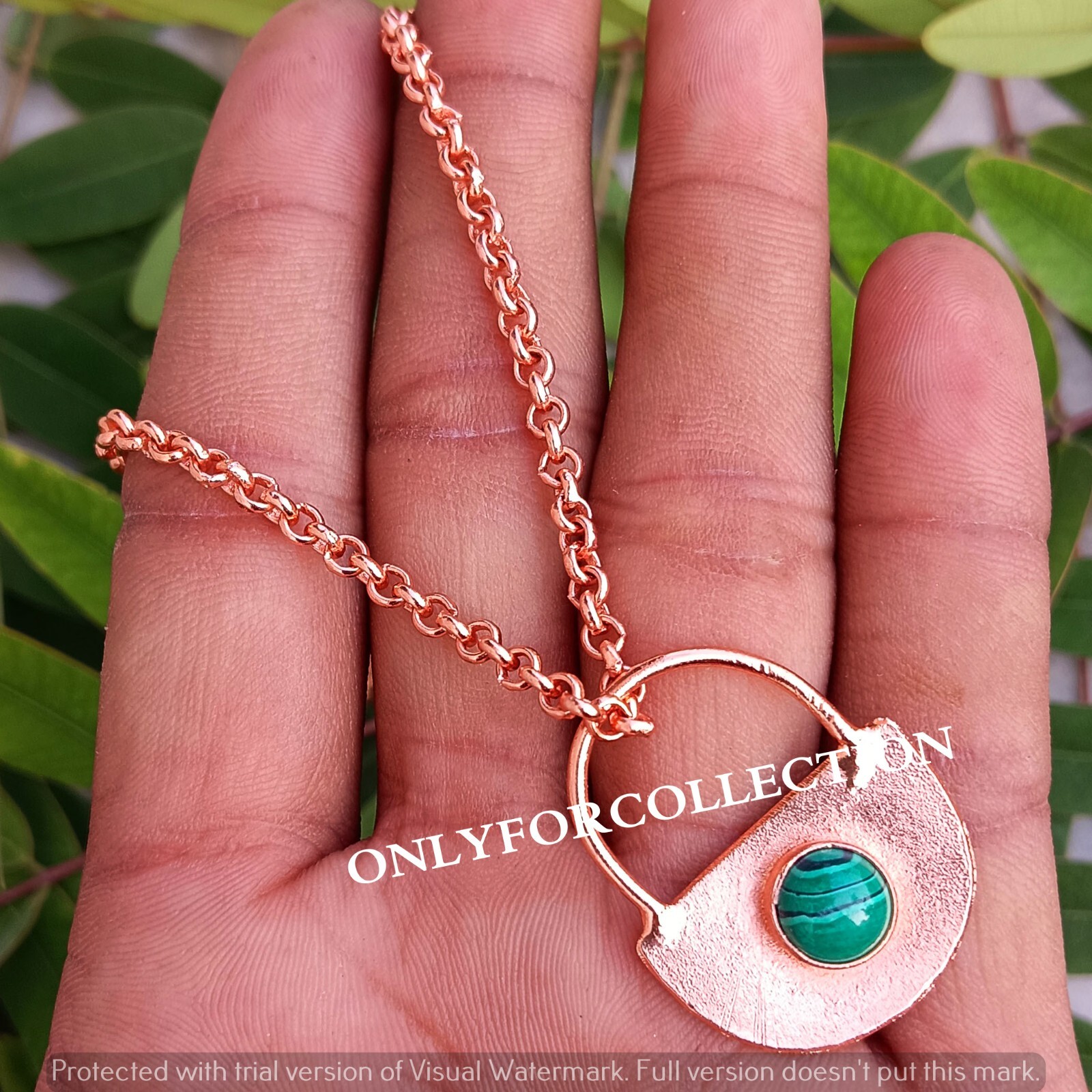 Gift Malachite Gemstone Pure Copper Anti Depression Lock 1 PC Pendant With Chain