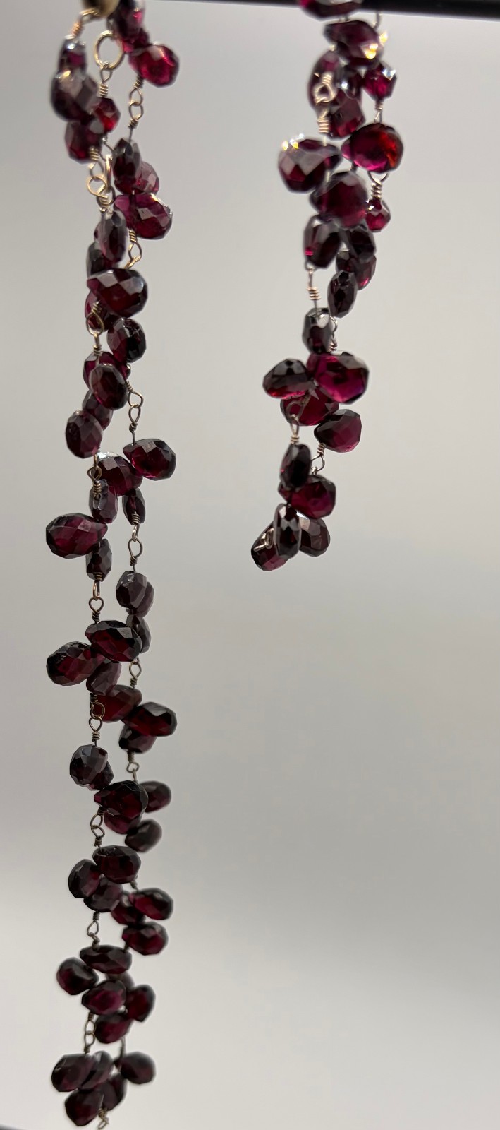 Estate Burgendy Red Glass Faceted Bead Necklace Bracelet Set Wire Wrapped