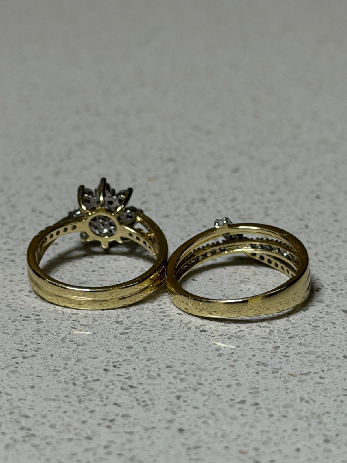 Gold Tone Pair of Two Rings With Multiple Stones