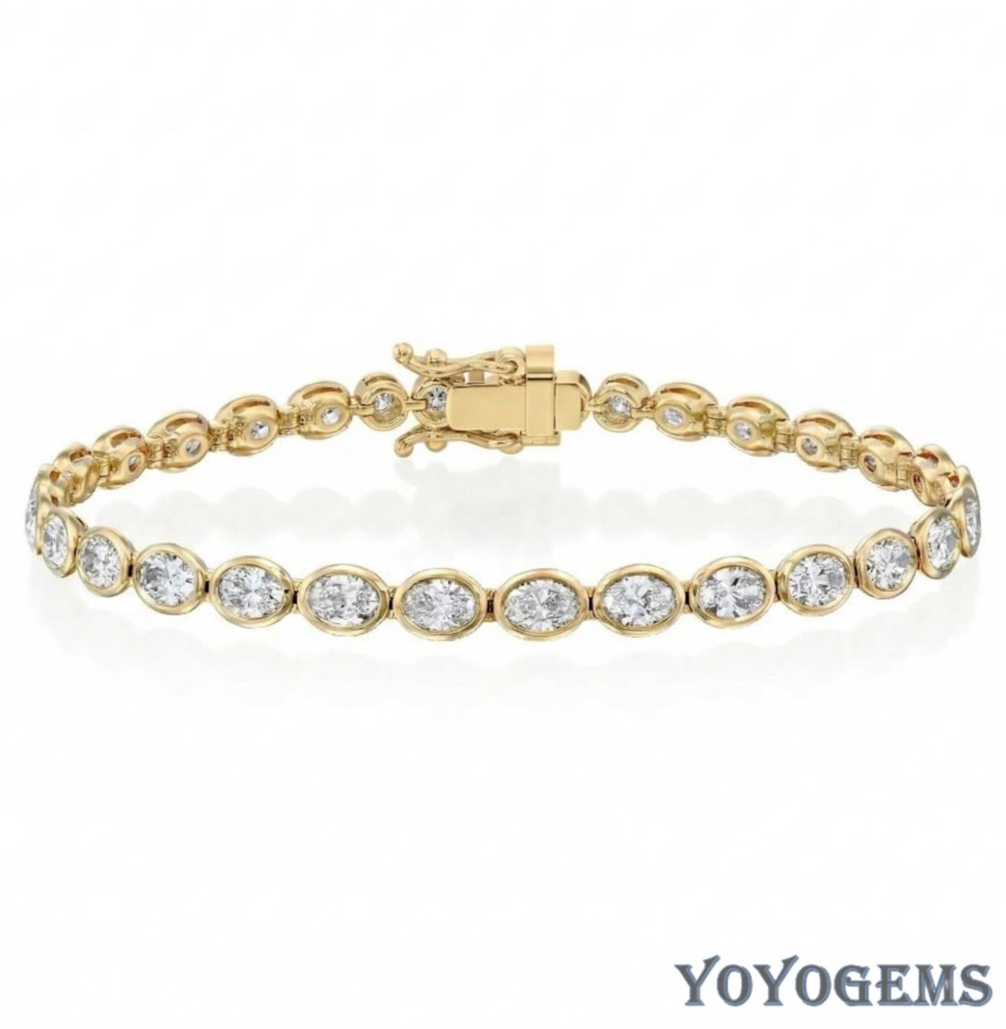 7′ Inch Long Tennis Bracelet 7 Carat Oval Cut Solid 14K Yellow Gold For Wedding