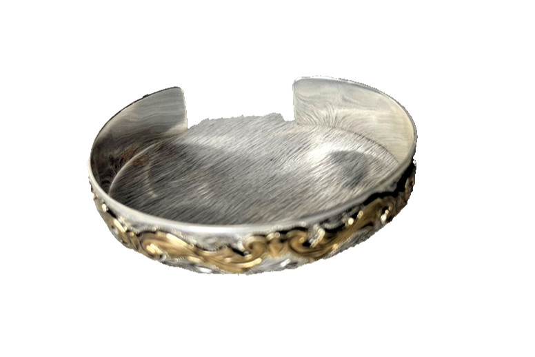 Western Womens Bracelet 6 3/8 x 1/2 in Band Silver Gold Cuff Cowboy Adjust