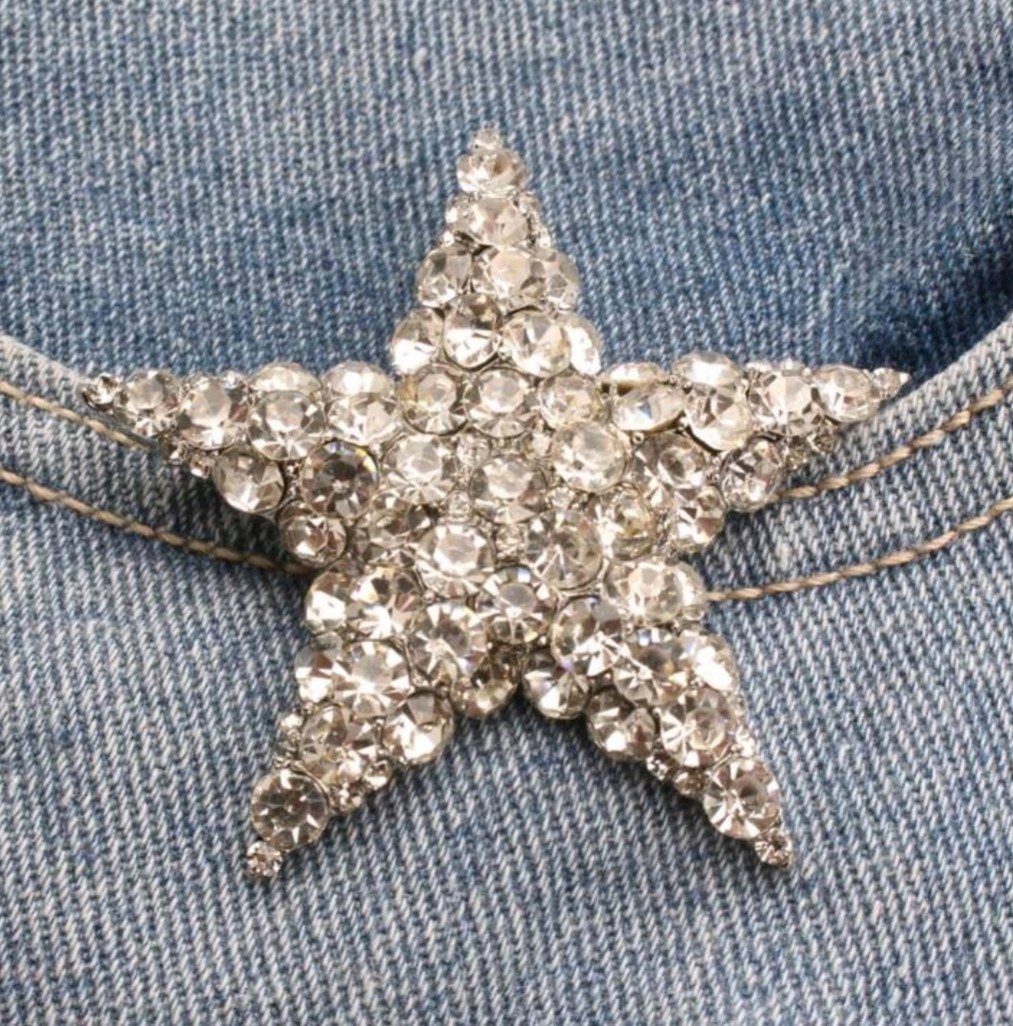 CLEAR CRYSTAL RHINESTONE SILVER STAR PIN BROOCH PENDANT~CHRISTMAS HOLIDAY GIFT