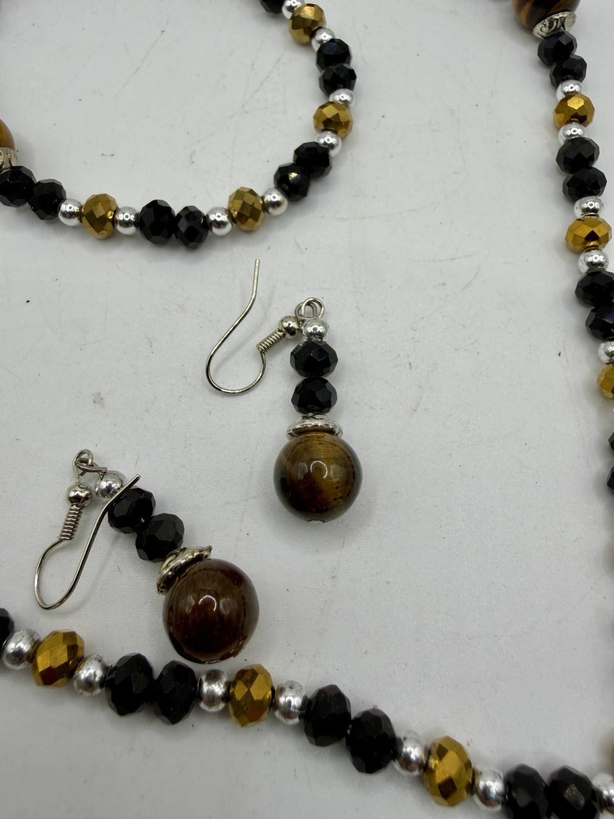 Luna Norte Tiger Eye Beaded Jewelry Set Necklace Bracelet Earrings Boxed