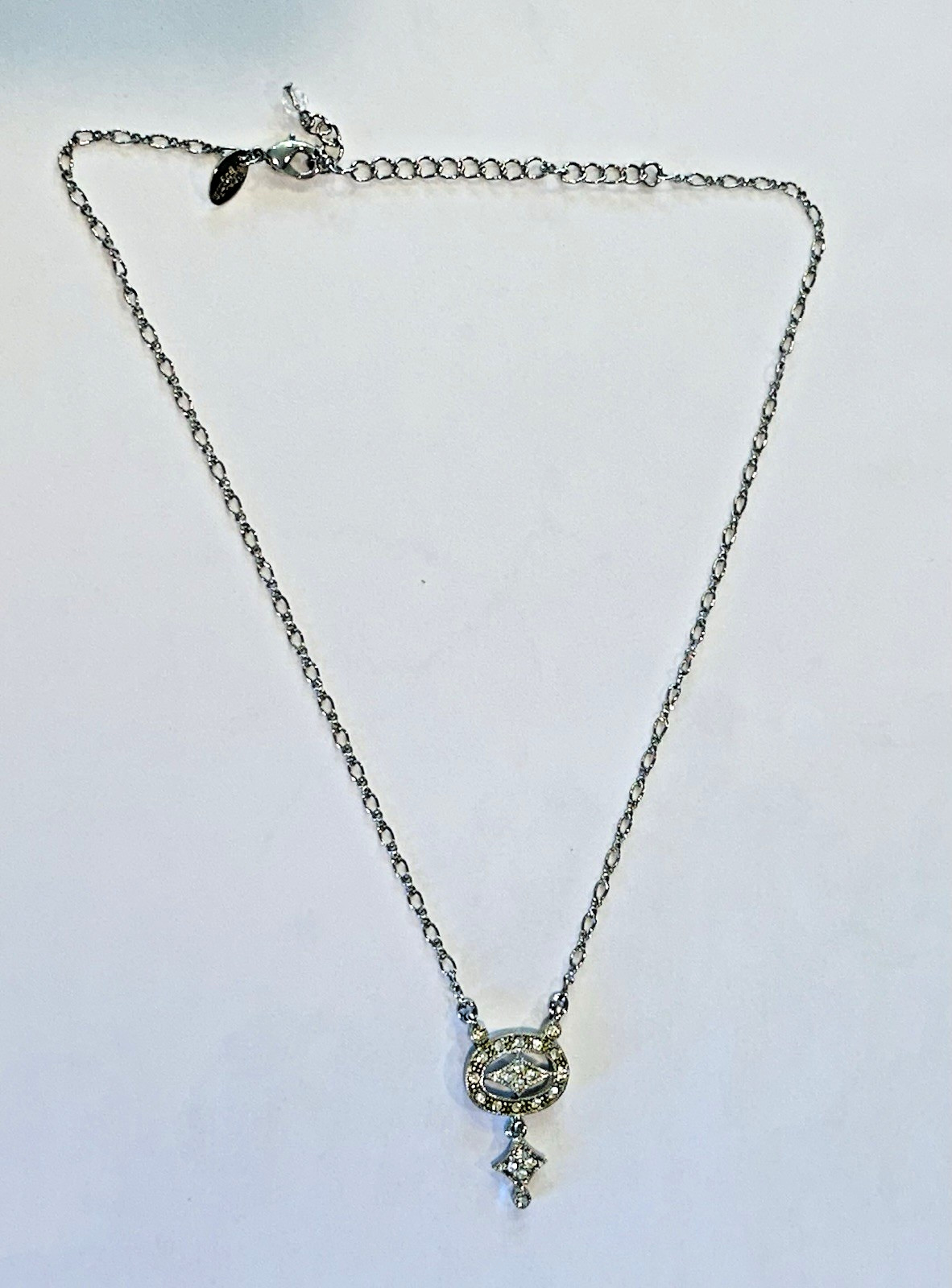 Lia Sophia Silver Tone Pendant Necklace Rhinestone Dangle Adjustable Chain