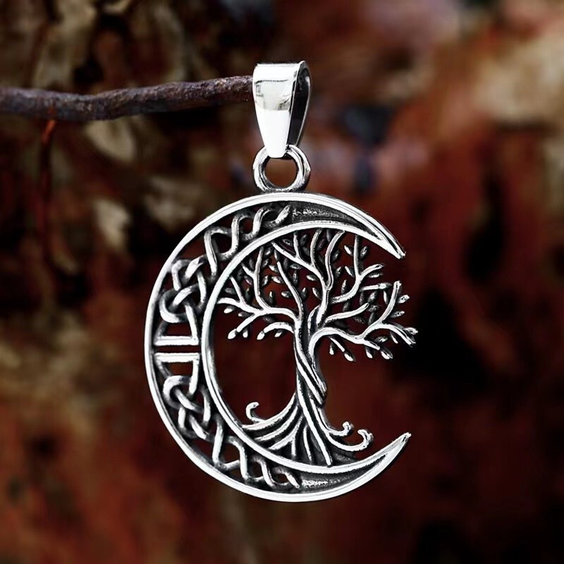 Celtic Moon Tree of Life Pendant Necklace Chain Men’s Protection Jewelry Gift