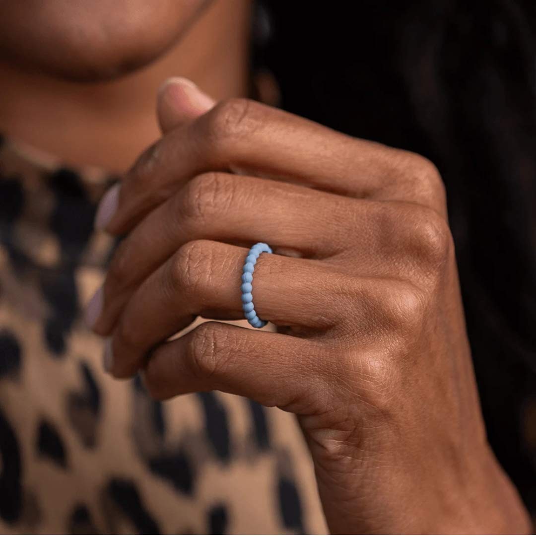 Stackable Beaded Silicone Wedding Ring – Hypoallergenic Unisex Layered Weddin…