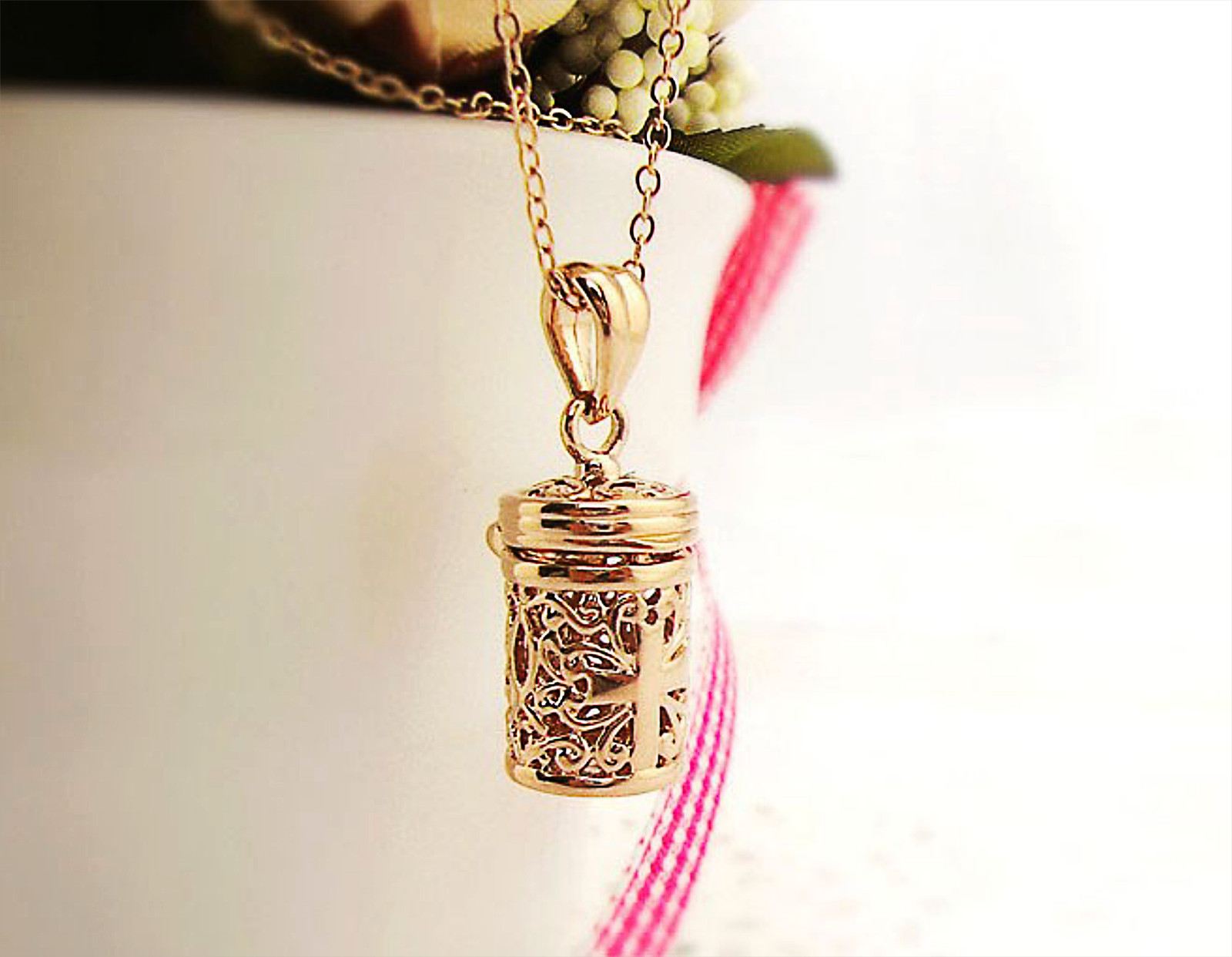 Prayer Box Tubular Shaped with Cross Pendant Hollow Style Unisex Locket Necklace