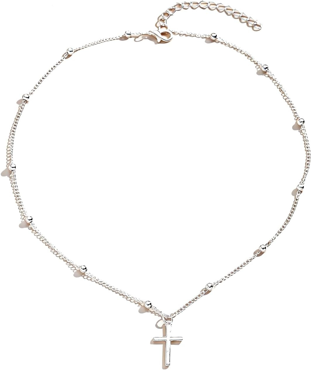 Dainty Cross Pendant Necklace for Women, 14K Gold Plated Minimalist Layered Bead