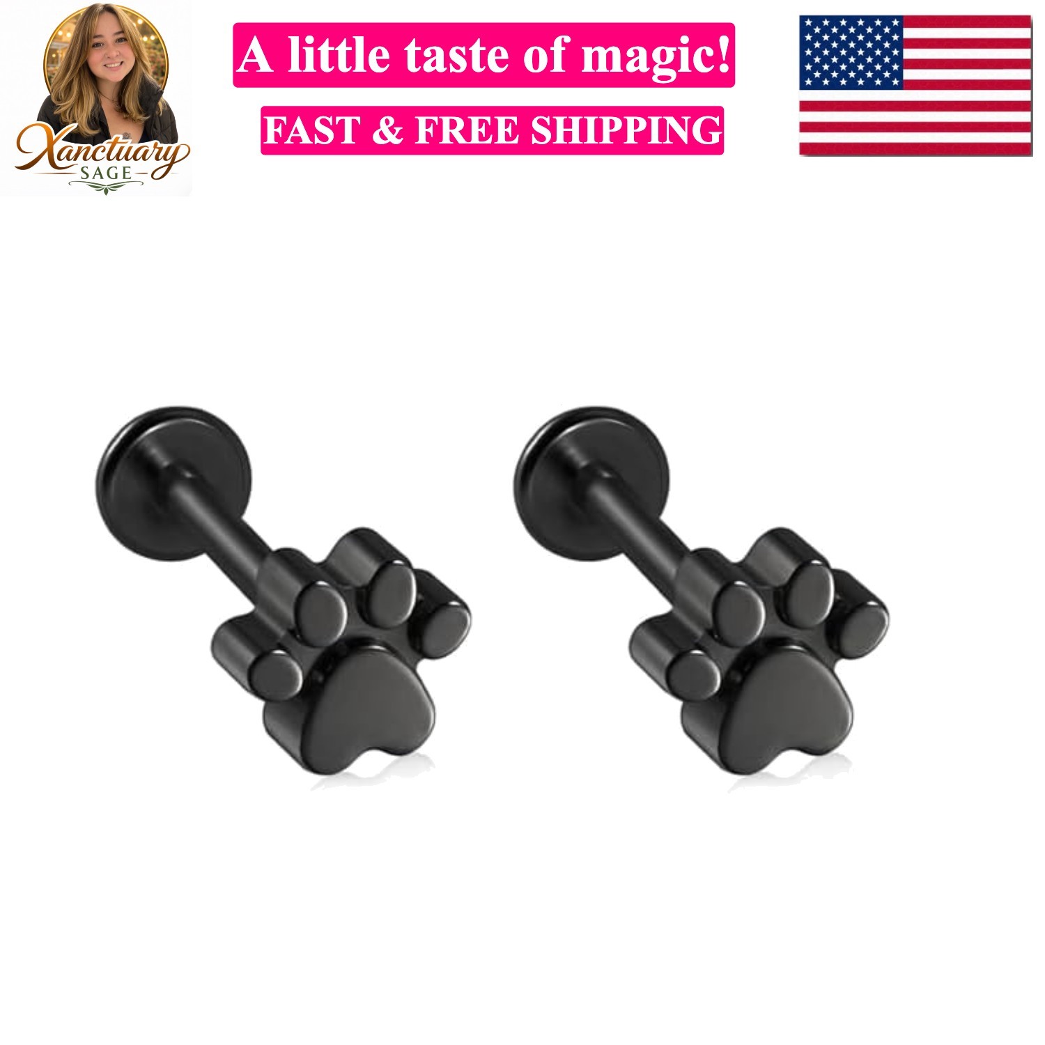 2Pcs 16G Stainless Steel Paw Cartilage Stud Earrings for Women Paw Print Flat…