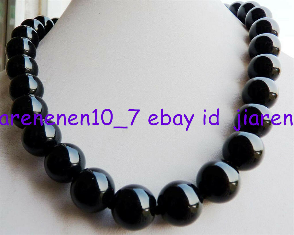 8/10/12/14mm Black Onyx Agate Gemstone Round Bead Necklace 18-36 Inches AAA