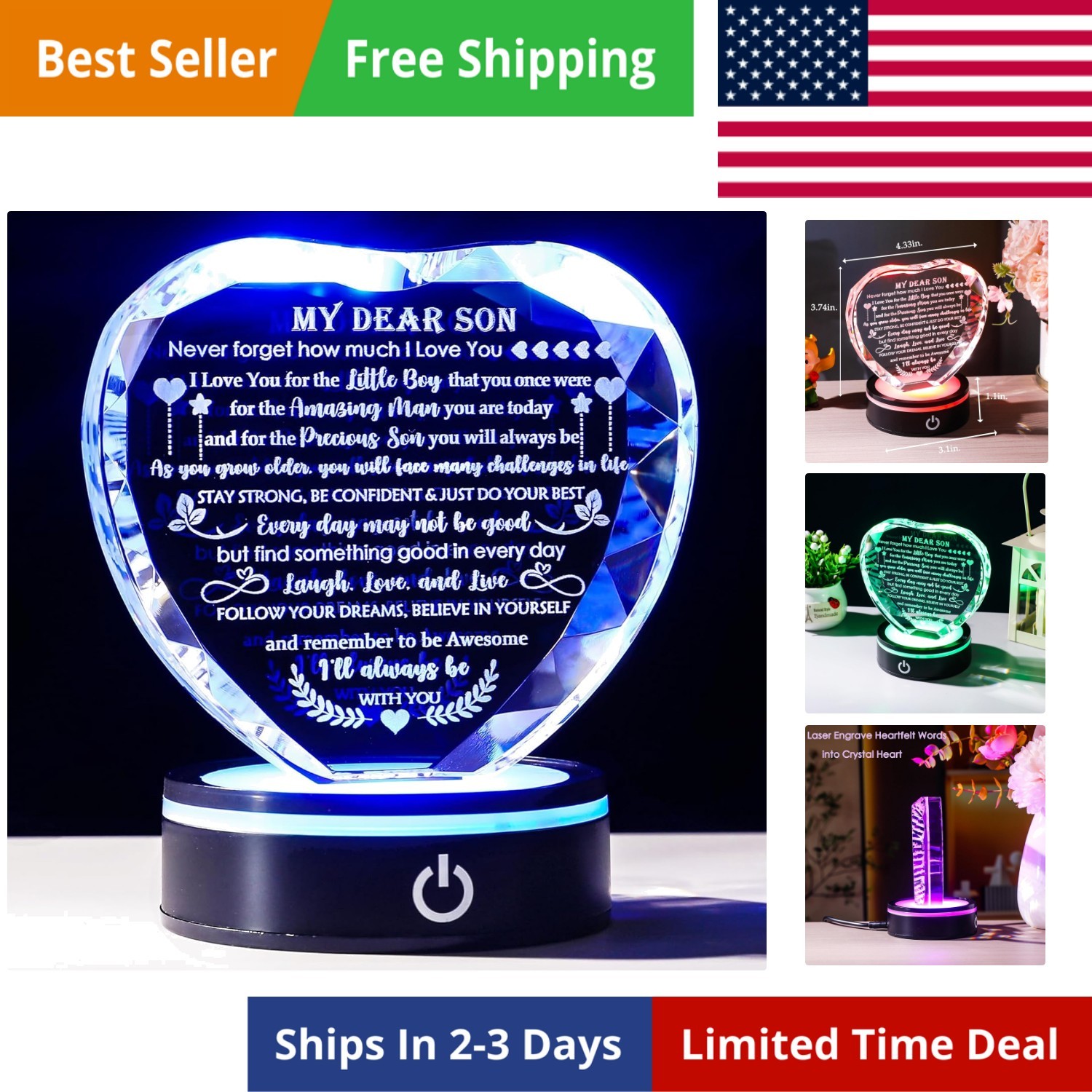 Meaningful Gifts for Son with Colorful LED Base Birthday Gifts for Son Adult …