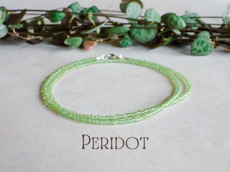2mm Peridot Crystal Gemstone Faceted Beads Dainty Choker Necklace Minimalist