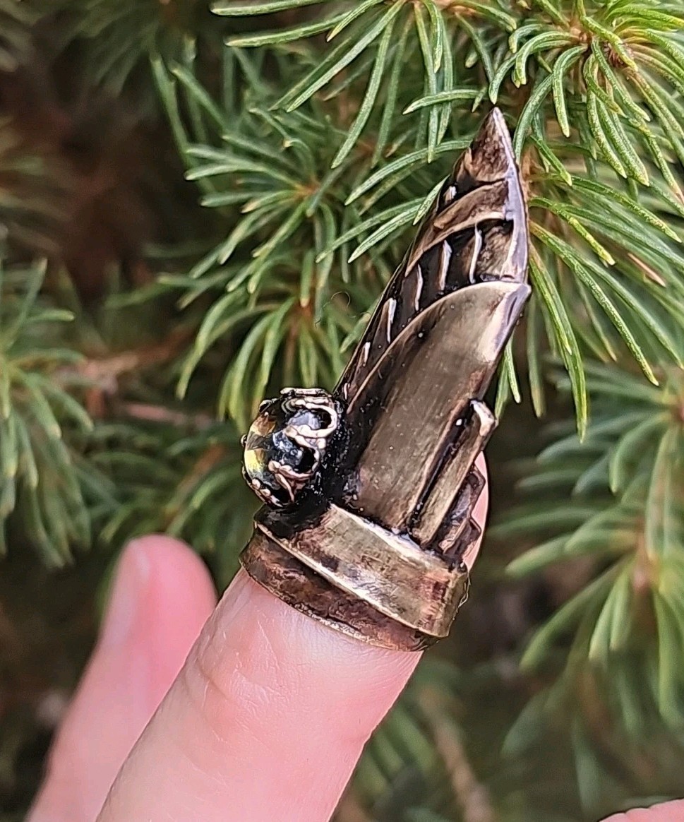 Dragon Scale Brass Claw Armor Ring Nail Tip Style Czech Glass Us Artist Made