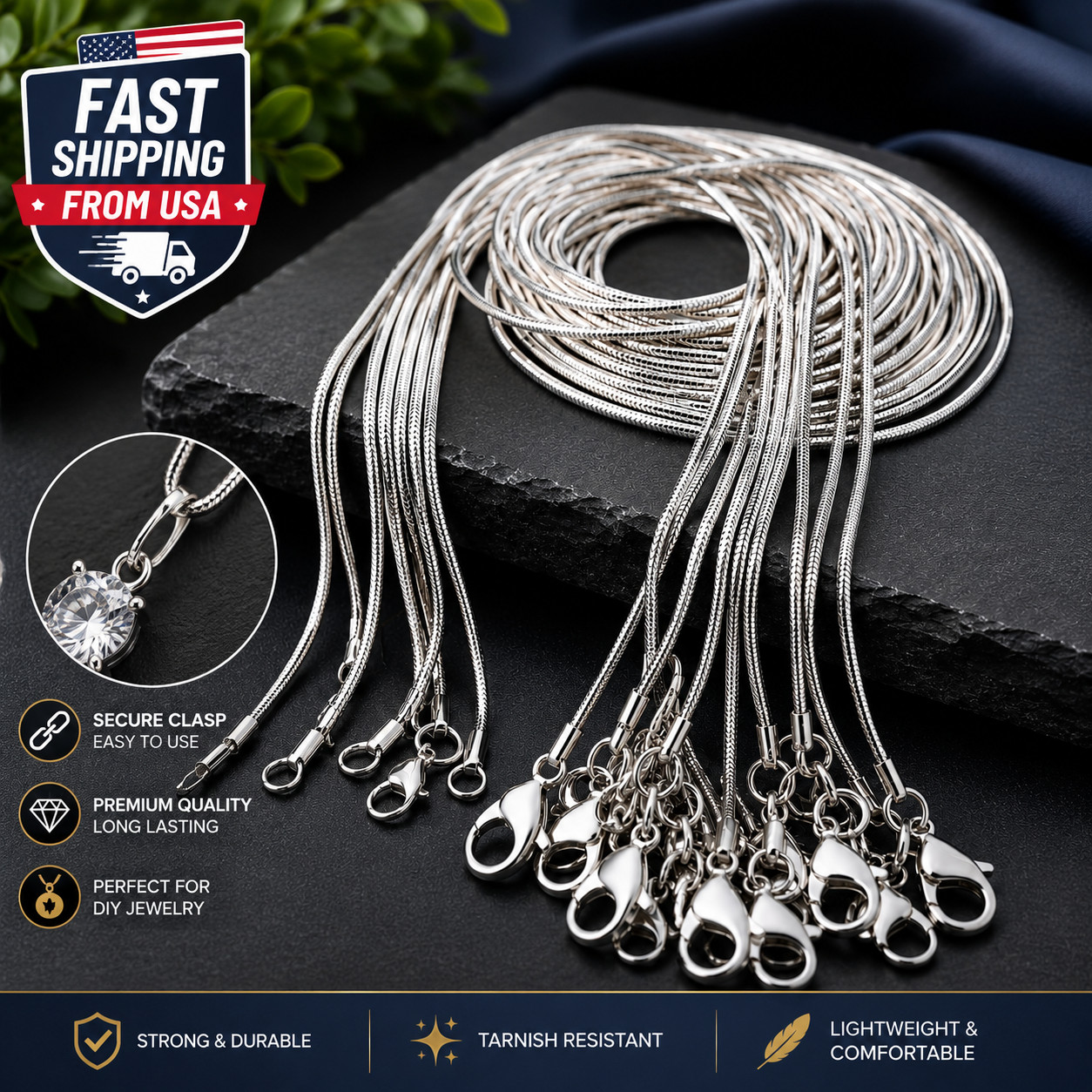 10PCS Wholesale 925 Sterling Solid Silver 1MM 16-30Inch Snake Chain Necklace
