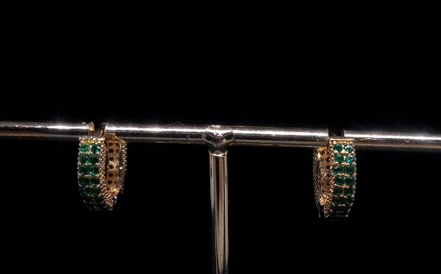 Emerald Green Pave Cubic Zerconia Gold Plated Huggie Earrings NWOT Fall ’25