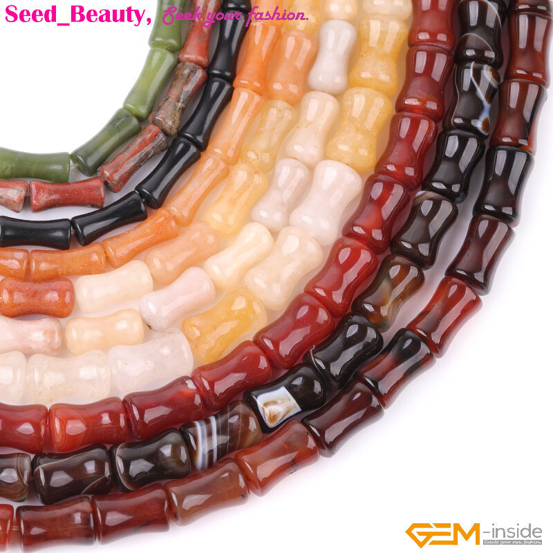 Bamboo Bone Agate Jade Natural Gemstone Loose Beads For Jewelry Making 15″ 30pcs
