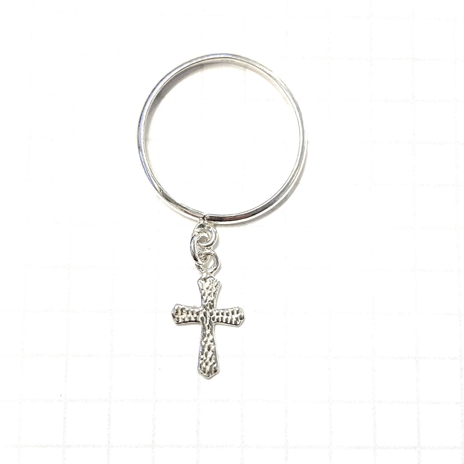 (SIZE 5,6,7,8,9) DANGLING CROSS CHARM RING Two-Sided Design 925 STERLING SILVER
