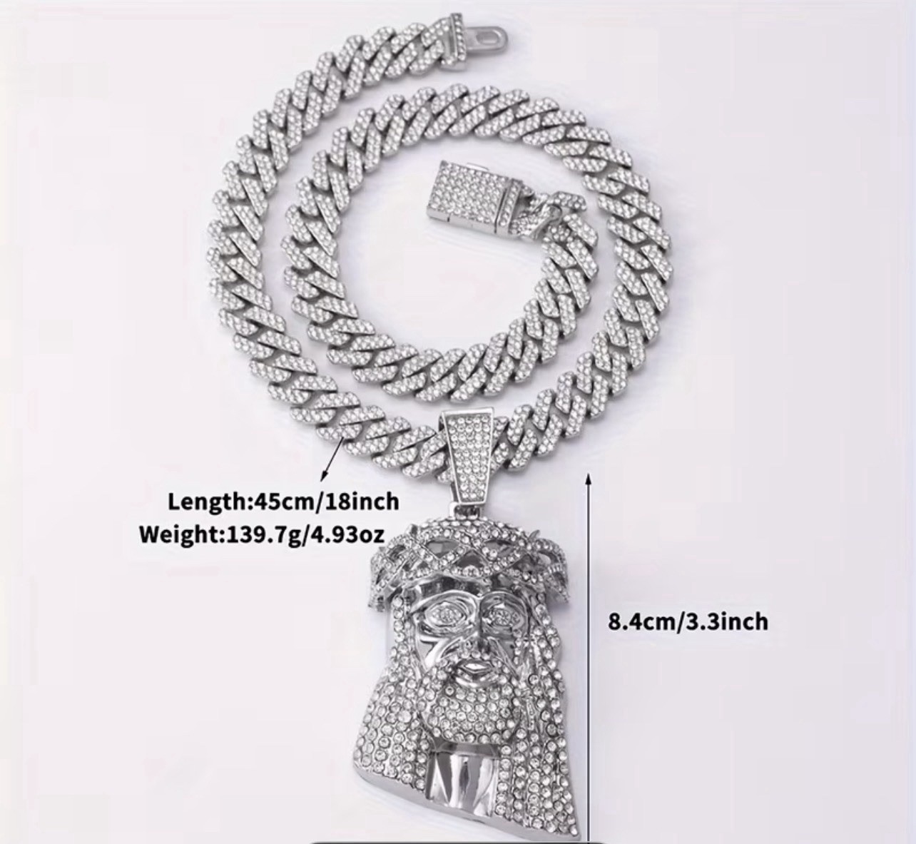 1pc Jesus Pendant Necklace With Cuban Chain Hip Hop Chain Ideal Gift Unisex20in