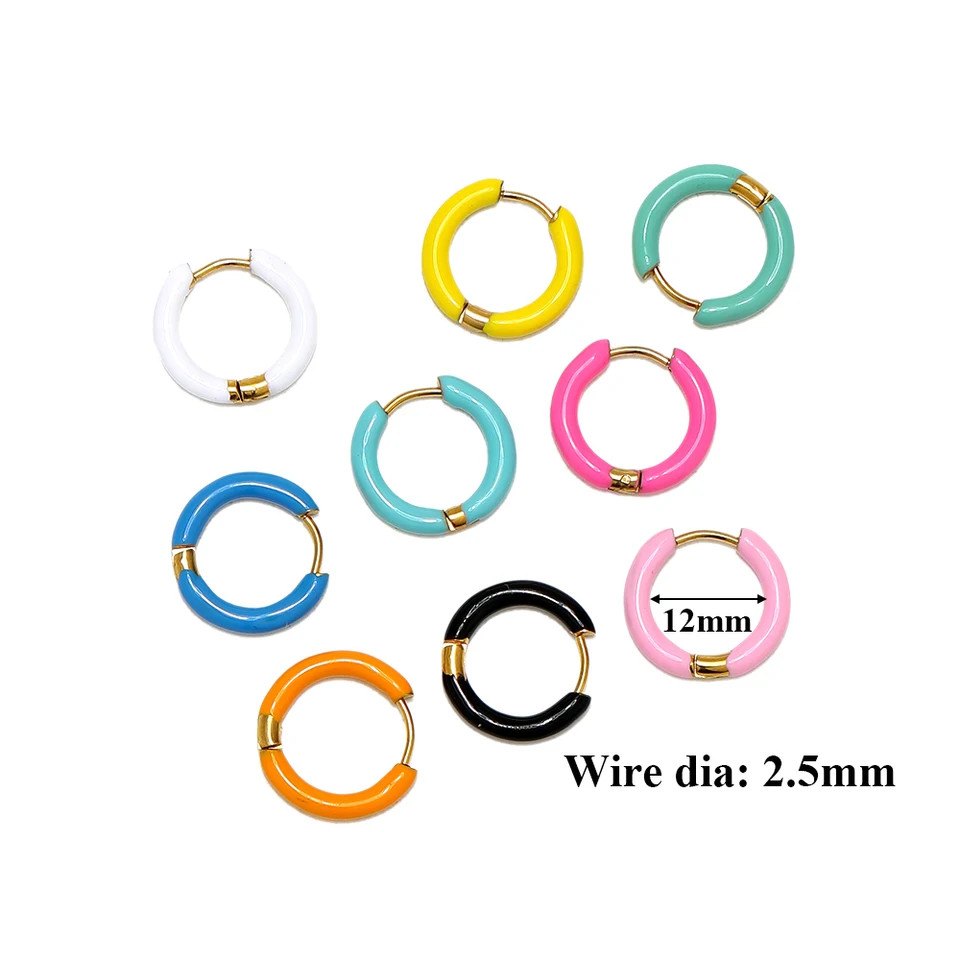 Stainless Steel Enamel Hoop Earrings Candy Color Huggie Small Kids Jewelry