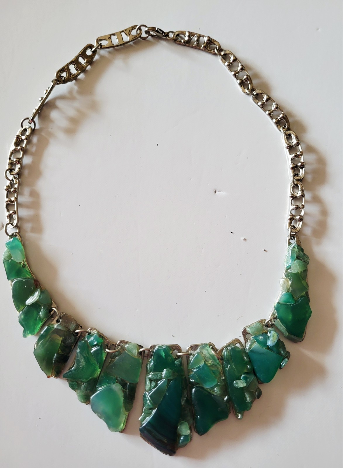 Brand NEW Large Green Quartz Panel Necklace Silver Nickel Brazilian Statement