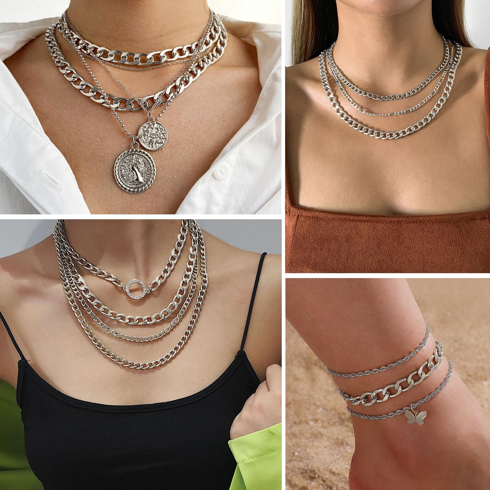 [16.5 FT] Silver Curb Chains for Jewelry Making, 9.8Mm Wide 304 Stainless Steel