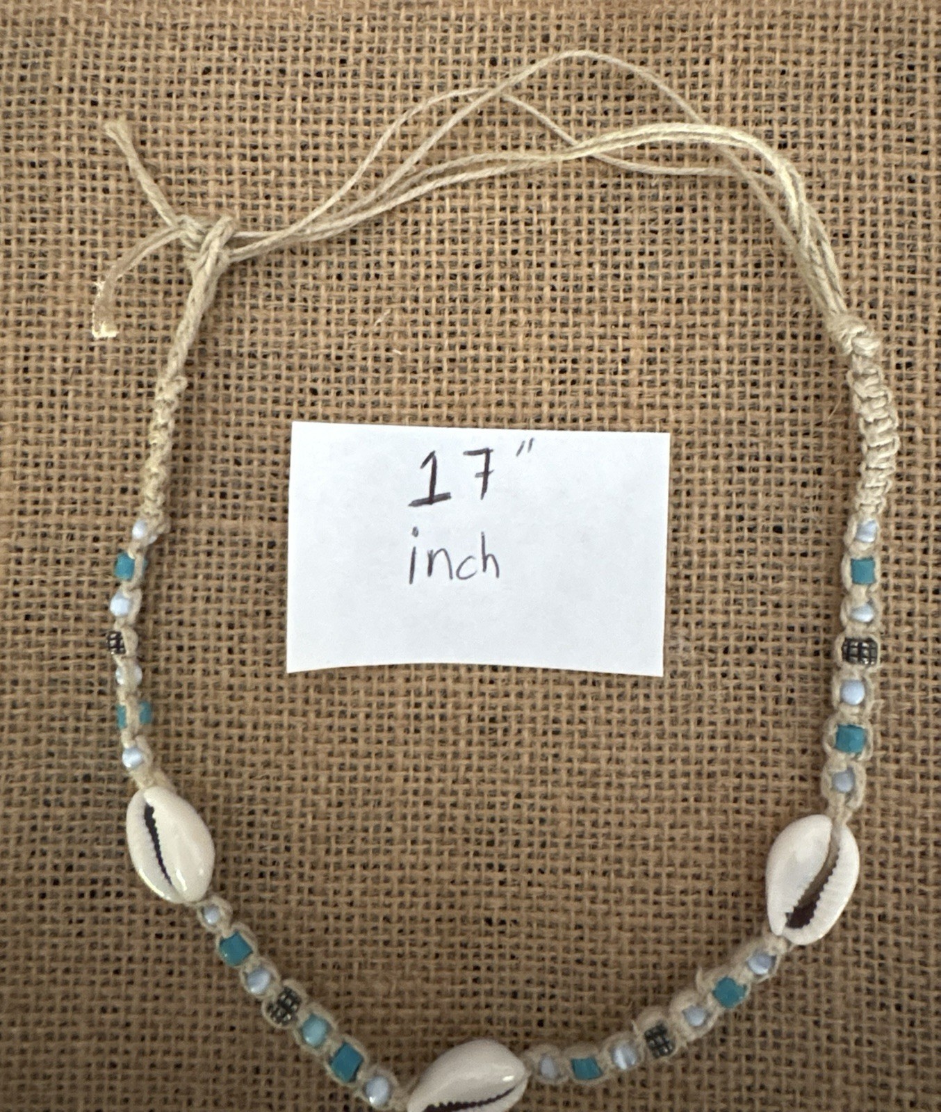 Cowrie Shell Choker Necklace Blue Beaded Cord Beach Boho Adjustable Tie 17 in