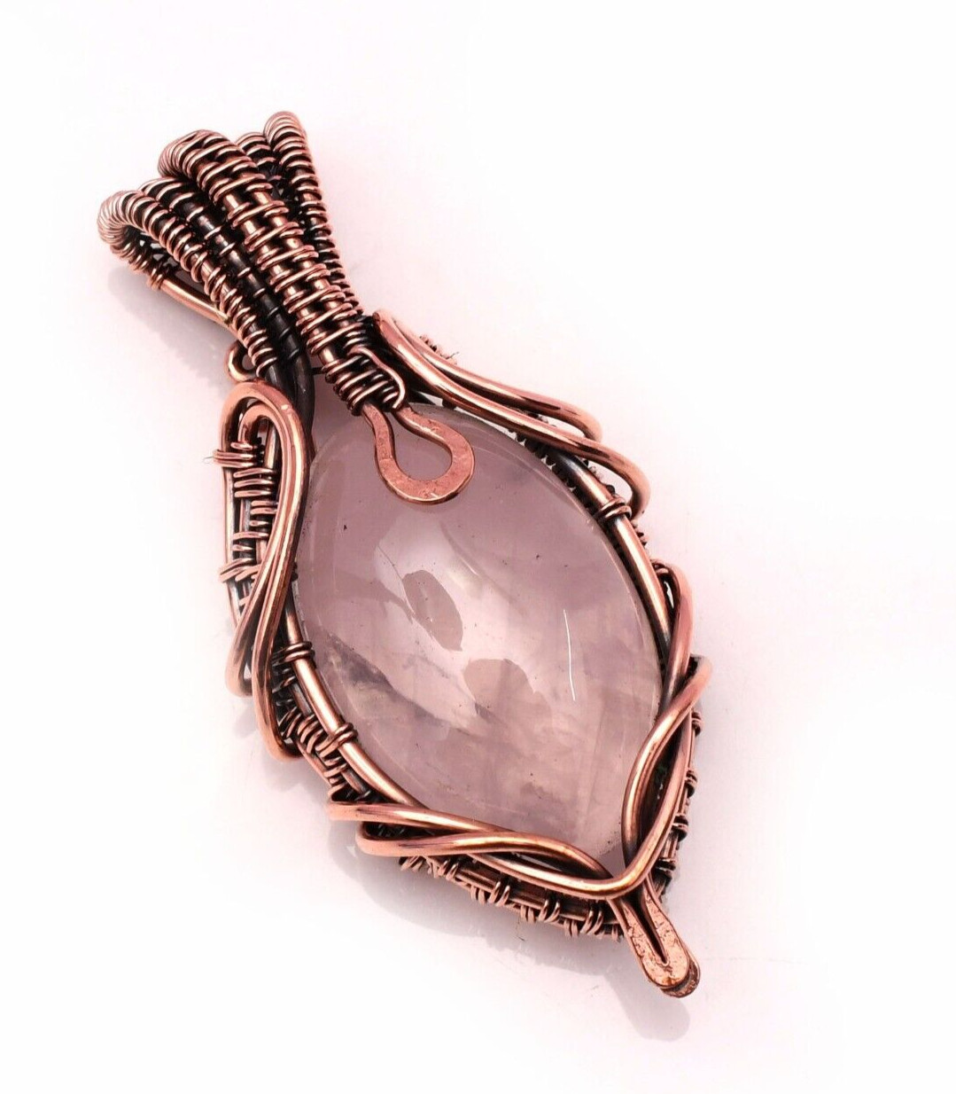 Rose Quartz Pendant Copper Wire Wrapped Handmade Jewelry Pendant 2.15″