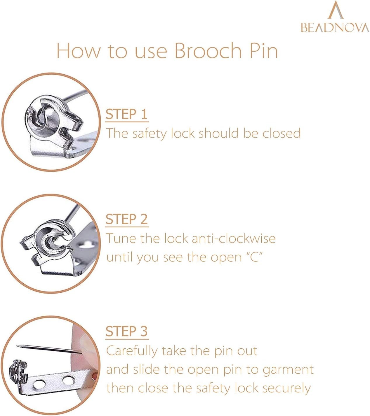 BEADNOVA Brooch Pin Back 60pcs Bar Pin Back 1.5 Inch Clasp Pinback Brooch Backin