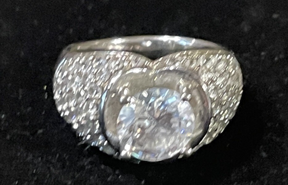 QVC Diamonique Solitaire Pave Setting with Heart Design 925 Sterling Silver Sz 7