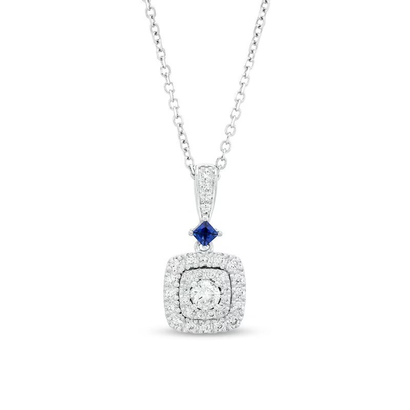 Vera Wang 1.2 CT Lab-Created Diamond & Sapphire Cushion-Shaped Pendant In Silver