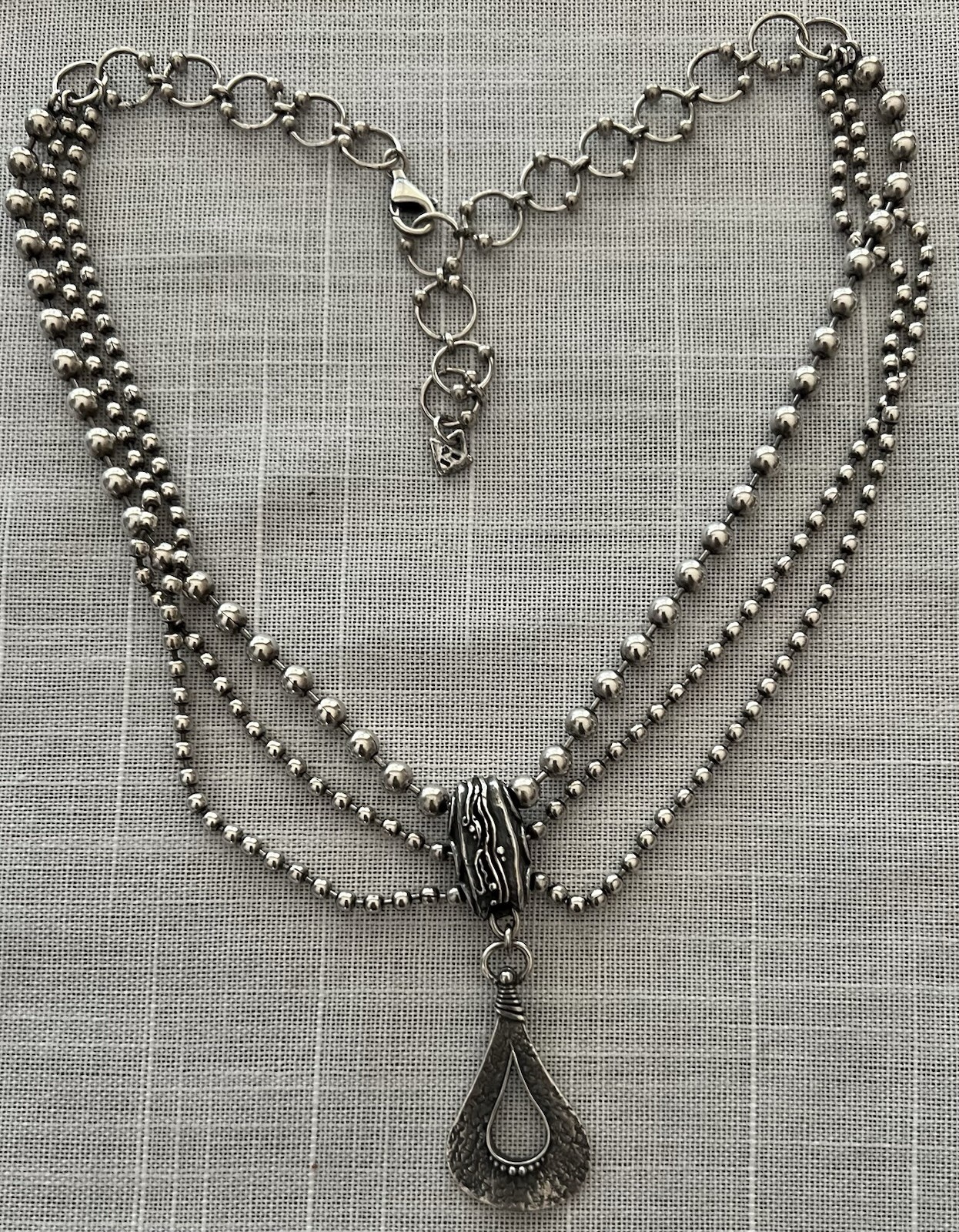 Silpada Multi Strand S.S Beaded Adjustable Necklace Cascading Pendant ..