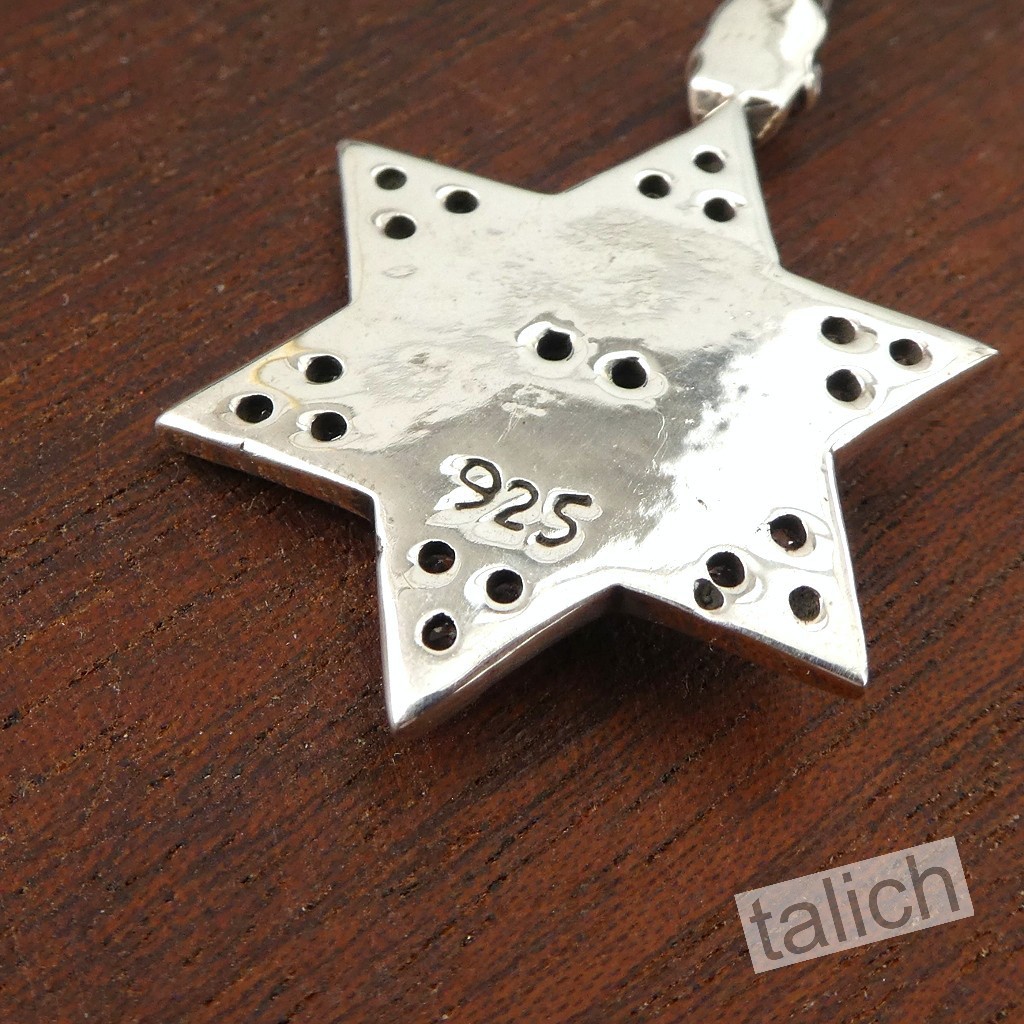 Shiny 925 Sterling Silver Six Pointed Star with Pink CZ Eye Skull Amulet Pendant