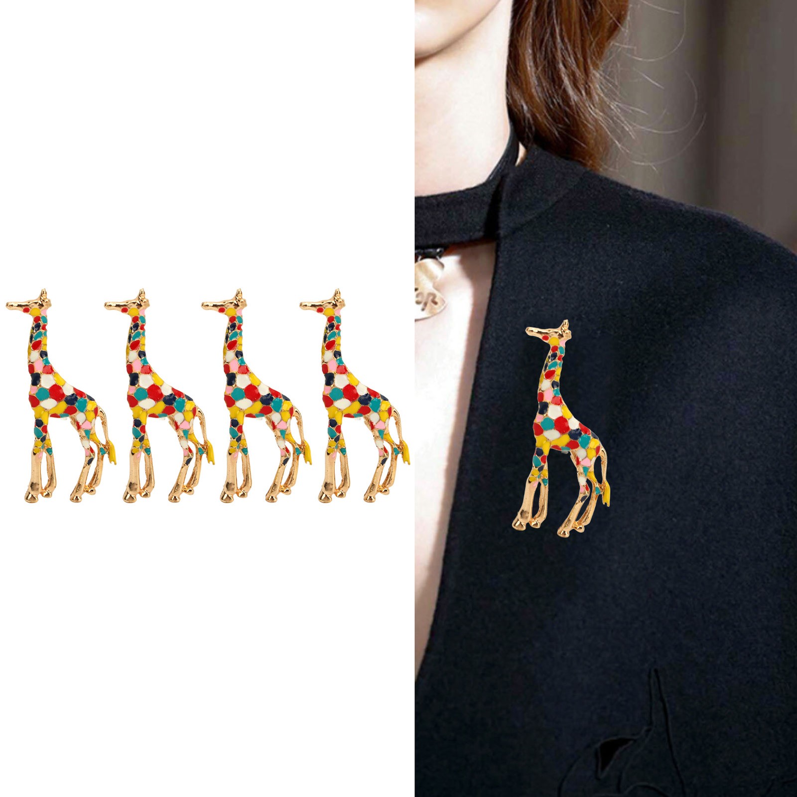 4Pcs Cartoon Giraffe Brooch Exquisite Colorful Elegant Aluminum Alloy Fashion