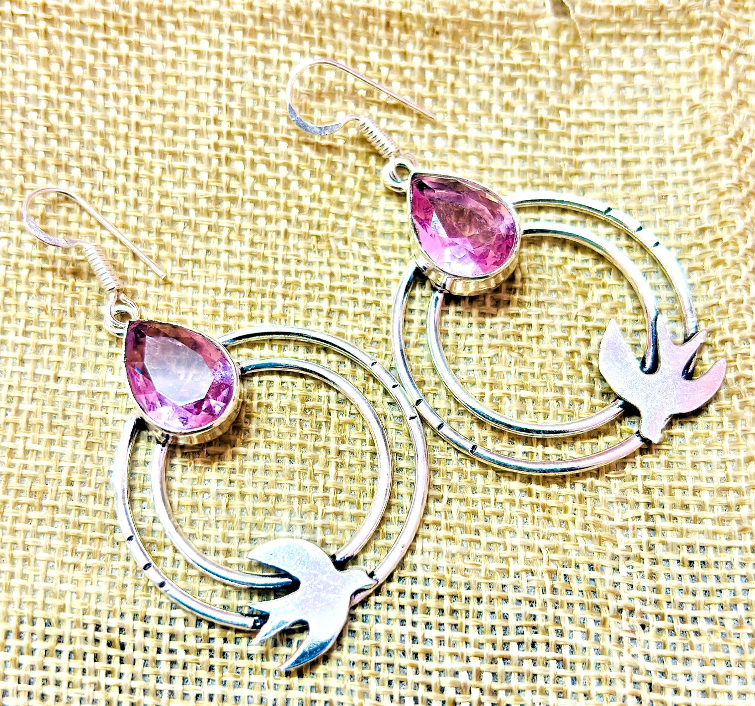 Pink Kunzite Gemstone 925 Sterling Silver Handmade Ethnic Jewelry Earrings 1.80″