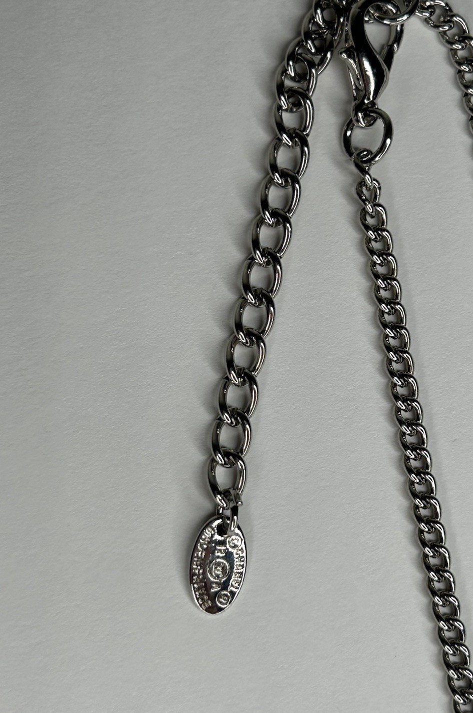 Auth Chanel 2013 Fall 13A Silver Tone CC Pendant Necklace Black Strass France