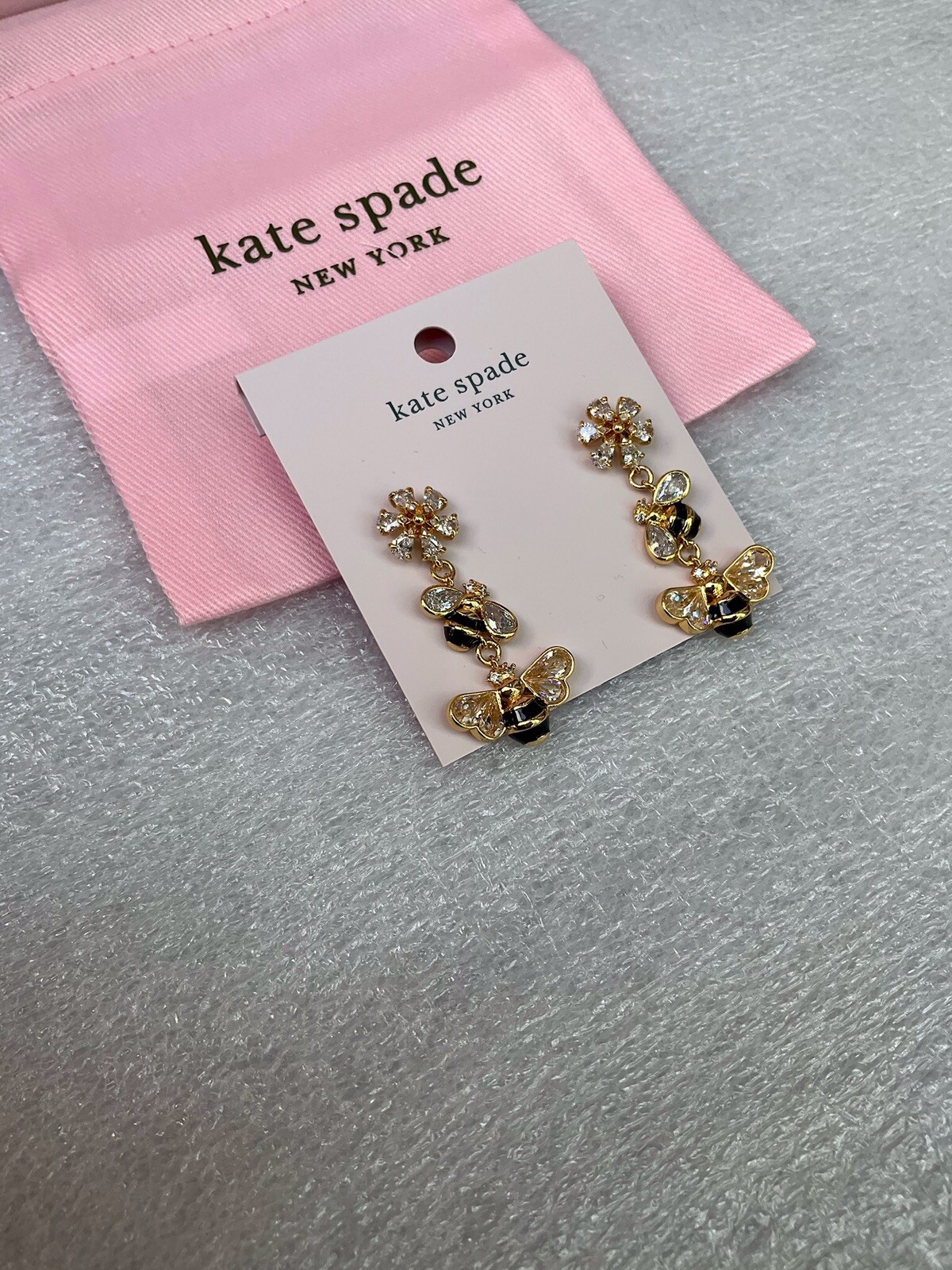 Kate Spade all abuzz 12-K Gold Plated Glass Stone Enamel bee linear Earrings