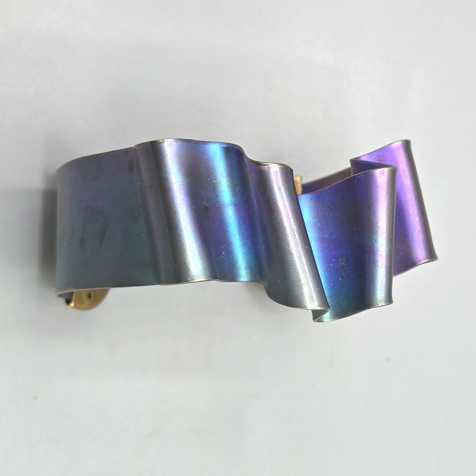 Vintage Niobium or Anodized Titanium Blue Brass Ribbon Ruffle Cuff Bracelet