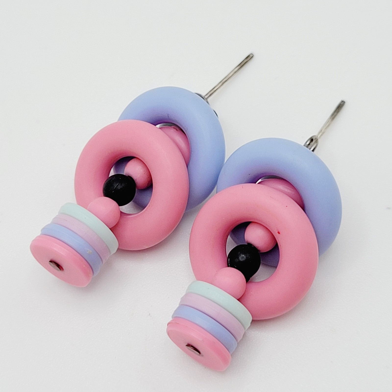 Artisan Donut and Disc Polymer Clay Pastel Colors Modern Pierced Dangle Earrings
