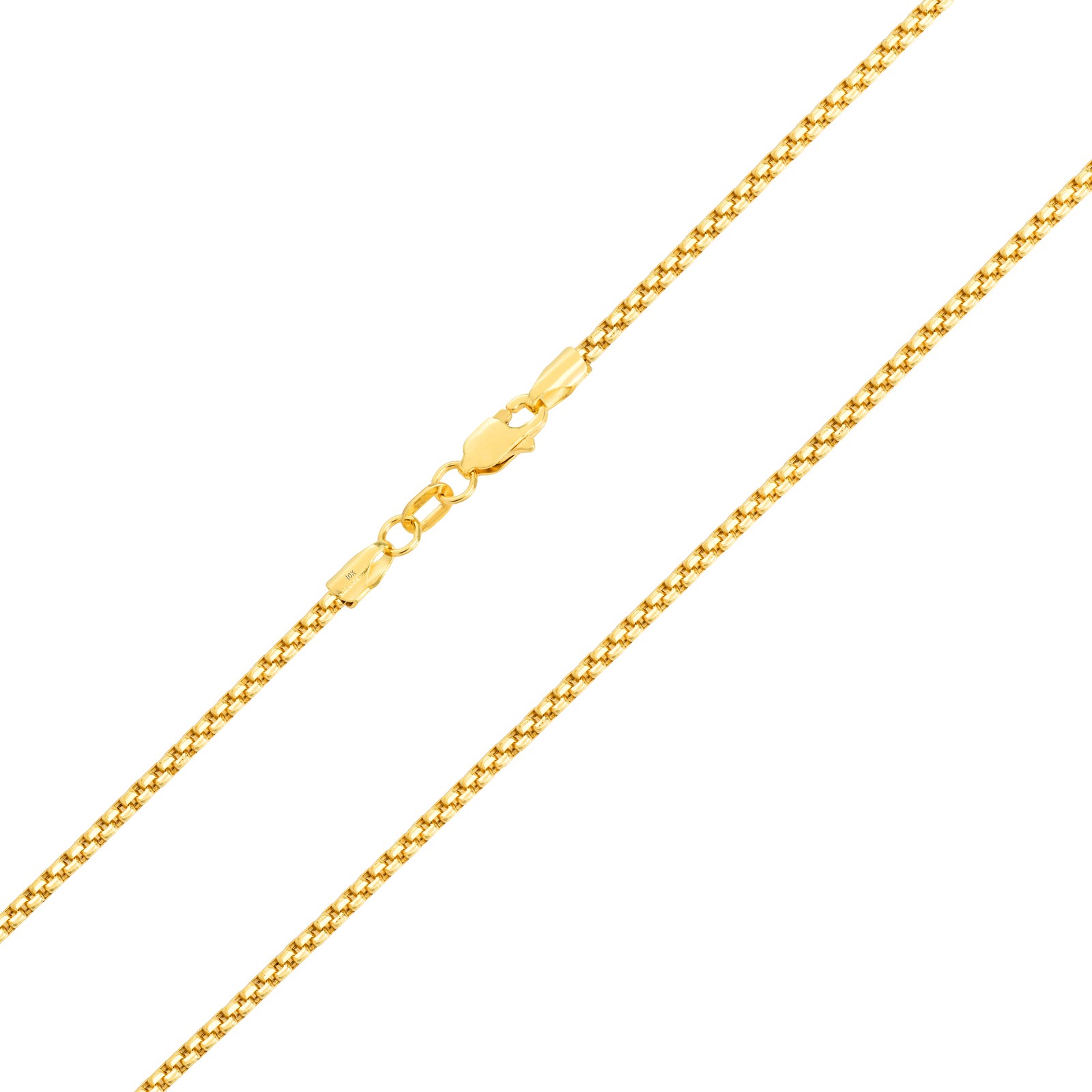 10K Yellow Gold 1.5mm-3.5mm Venetian Round Box Chain Necklace Men Women 16″- 30″