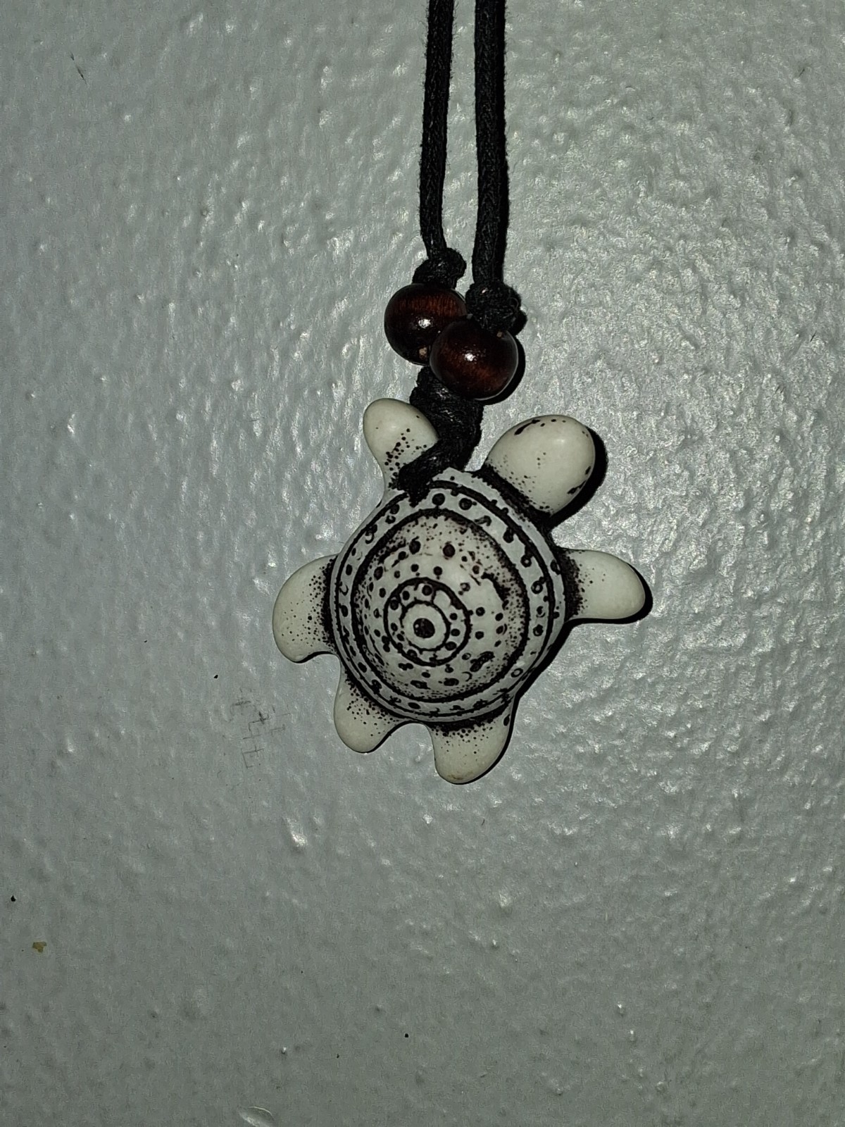 White Turtle Charm Pendant Necklace Black Adjustable Cord No Clasp